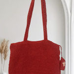 Faded Glory Red crochet bag Boho Crossbody Handbag Purse w crochet change purse Beach Photo 0