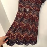 Soprano  Burgundy Maroon Red Navy Blue Floral Lace Short Sleeve Fit Flare Dress S Photo 5
