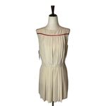 Max Mara Falesia Cream And Red Trim Silk Pleated Hi Lo Hem Tunic Blouse Size 6 Photo 1
