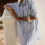 Sézane  Maxine Oversized Shirt Dress, Ecru Blue Stripes, FR46/US14 Photo 0