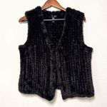 AQUA by Bloomingdale’s faux fur black v neck vest size M Photo 2