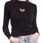Brandy Melville  Black Stretch Embroidered Monarch Butterfly Long Sleeve OS Photo 0