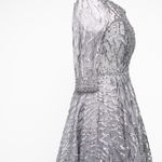 Mac Duggal  -  Silver High Neck Above Elbow Sleeve Embellished A Line Dress Photo 10