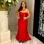 Faviana Knot Front Gown Elegant Red Strapless Evening Size 8 Photo 2