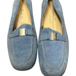 Salvatore Ferragamo Blue Suede Loafers Quiet Luxury Minimal Chic Slip-On Comfort Old Money Luxe 7.5 Photo 0