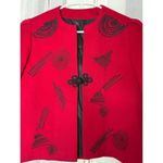 American Vintage Vintage Red Wool Cropped collarless blazer black accents & frog goggle size M Photo 1