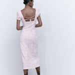 ZARA  Textured Plaid Midi Dress with Side Slit in Pink / White Photo 2
