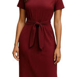 Ribbed Tie Front Midi Dress Burgundy Size Small Photo 0