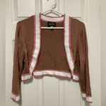 Bob Mackie  Tan & Pink Y2K Cropped 3/4 Sleeve Open Cardigan Sweater Photo 0