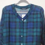 cha cha vente  Blue and Green Sheer Plaid Tunic Shirt NWOT Size Medium Photo 1