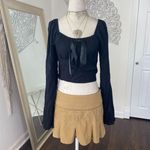 Romantic Goth Black Scrunched Cropped Flare Sleeve Bow Detail Top S Photo 1