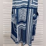 Knox Rose Sundress Gauzy Crinkle Crochet Trim Blue/White Patchwork Print-Large Photo 2