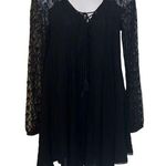 Ecote  EUC Black Lace Up Lace Sleeve Flowy Semi Sheer Swim Coverup Sz S Photo 0