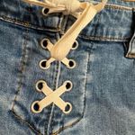 Billabong  Tie Front Lite Hearted Denim Raw Hem Shorts Size 28 Photo 4