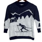 J.Crew Intarsia Novelty Ski Scene Wool Blend Crew Neck Sweater XS Navy Blue Photo 0