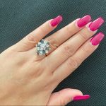 Fine Quality Cocktail Blue/Clear Cluster Ring Size 6 Photo 1