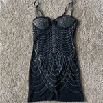 12th Tribe  Shake It Sheer Mini Dress Black with Silver Rhinestones Medium Photo 1