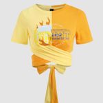 Cider Color Block Tie Front Crop Top Graphic Tee Short Sleeve Casual T Shirt Med Photo 0