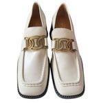 Tod's Kate Block Heel Leather Loafers Chain Link White 39 (US 8.5) Photo 9