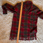 Breeches Women's 100% Wool, Full Zip Red Plaid Fringe Shacket, Size Medium Photo 8
