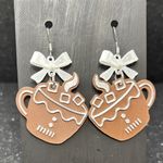 Gingerbread Hot Chocolate Mug Earrings with Bows Brown Photo 0