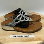 FitFlop  Bumble Silver Mirror Leather Toe Post Slip On Wedge Sandals- Size 7 & 38 Photo 1