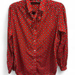 Evan Picone Vintage  red and blue geometric women’s button up blouse with tie Photo 0