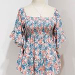 Hailey & Co. Women's Ivory Multicolor Floral Smocked Peplum Top Size S Photo 0