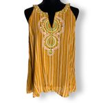 Davi & Dani  Womens Tank‎ Size Medium Mustard Striped Embroidered Boho Top NEW Photo 3