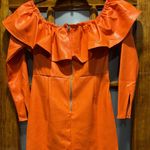 Kendall + Kylie  Orange Dress 4/6 Leather 3/4 Sleeve Off Shoulder Ruffle Bodycon Photo 2