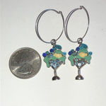 Silver Tone Hoop Dangling Margarita Cocktail CZ Rhinestones Pierced Earrings Photo 4