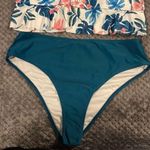 Women's Tankini Floral Tropical Two Piece Swimsuit Ruffle Top Size XL NWT #0209 Green Photo 1