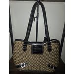Brighton  Black Embossed Leather And‎ Woven Straw Purse Multi-Pocket Photo 3