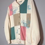 Blair  Button Front Sweatshirt Cardigan Jacket Cream Green Pink Embroidered M Photo 0