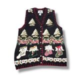 Vintage Tiara International Christmas Sweater Vest Large Black Red Tree Knit Photo 1