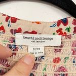 Beach Lunch Lounge Tan & Red Floral Blouse Womens M Smocked Boho Long Sleeve Photo 4
