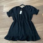 Very J Black Floral Textured Mini Dress Boho Ruffle Hem Elastic Waist Sz 1X NWT Photo 0