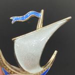 intage Ivar T Holth Norway 925 Sterling Silver Guilloche Enamel Sail Boat Brooch Blue Photo 7