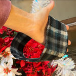 Plaid Fleece Headband Ear muffler Black White Teal Photo 2