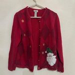 Classic Elements Vintage Red Christmas Sweater Cardigan Santa Photo 0