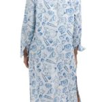 Martha Stewart Womens Linen Blend Shirt Dress Blue White Beach Shells Size Small Photo 14