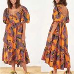 Farm Rio  - Macaw Print Puff Sleeve Dress in Orange & Purple Multi Photo 4
