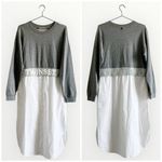 NEW Twinset Poplin Terry Knit Button Up Sweatshirt Dress Sz 44 EU / 14 US Gray Photo 2