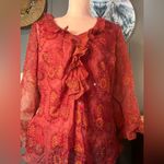 Vintage 90’s Paisley & Sequin/Beadwork Ice Brand Silk Blouse Large Red Photo 3