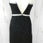 Shoshanna Black & Metallic Silver Silk Tweed Leather Strapless Pencil Dress Photo 7
