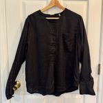 Elie Tahari 100% Linen Black Button Front Blouse Top Size Large Classic Capsule Photo 0