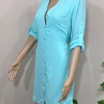 EXPRESS  Teal Aqua Button Down Military Dress Photo 9