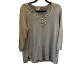 JM Collection  Women's Gray‎ Embellished V-Neck Sweater 1X 3/4 Sleeve Photo 4