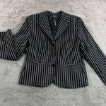 Ralph Lauren Lauren Women Black Stripe Blazer Jacket Size 8 Silk Blend Academia Photo 0