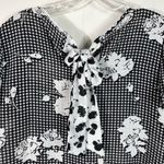 Spence Black Floral Lightweight Bow Tie Back Short Sleeve Blouse Medium M Flower Photo 3
